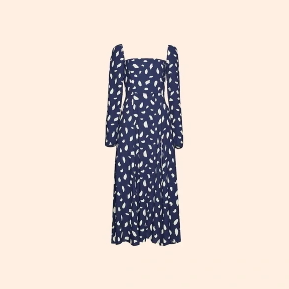 Reformation Sigmund Navy and White Midi Dress, NWT